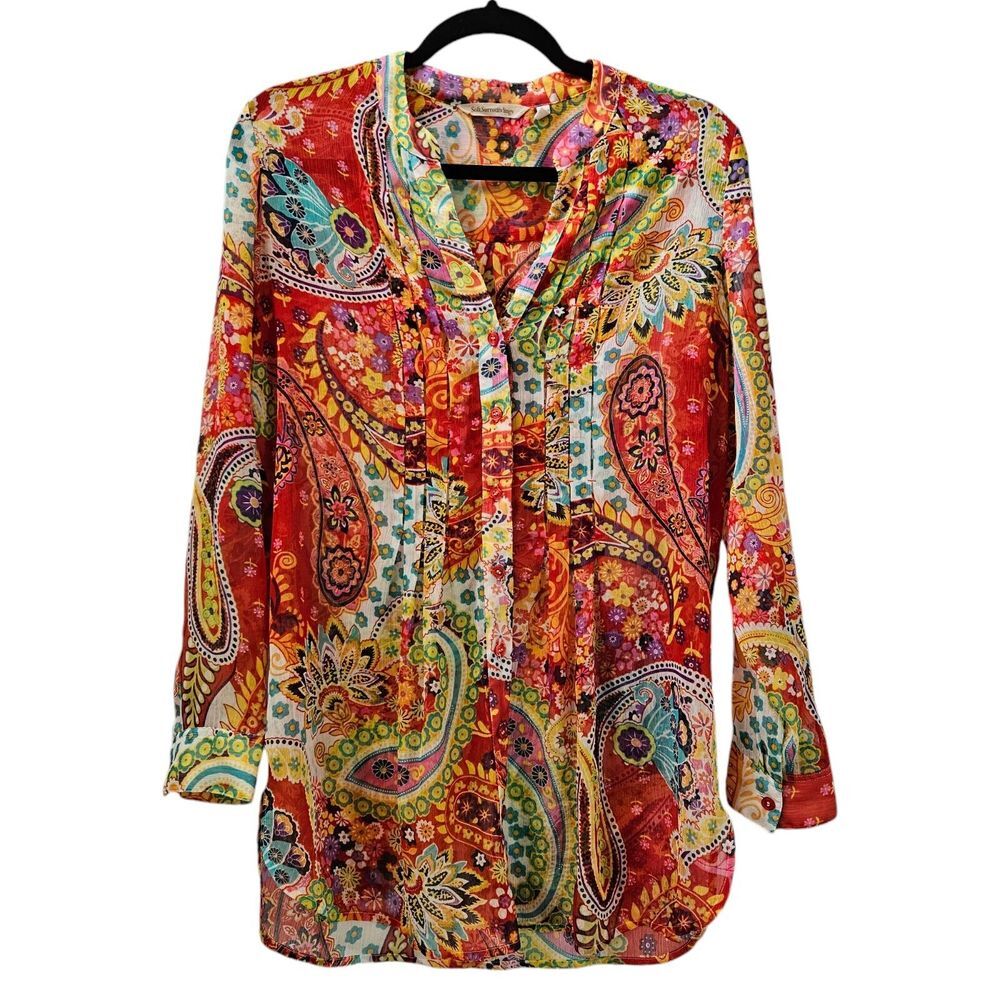 Soft Surroundings Colorful Boho Abstract‎ Paisley Print Tunic Rayon Lagenlook S